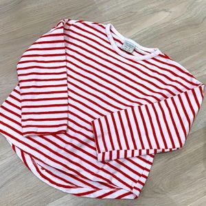 Girls Zara Shirt Red and White Stripes Size 5